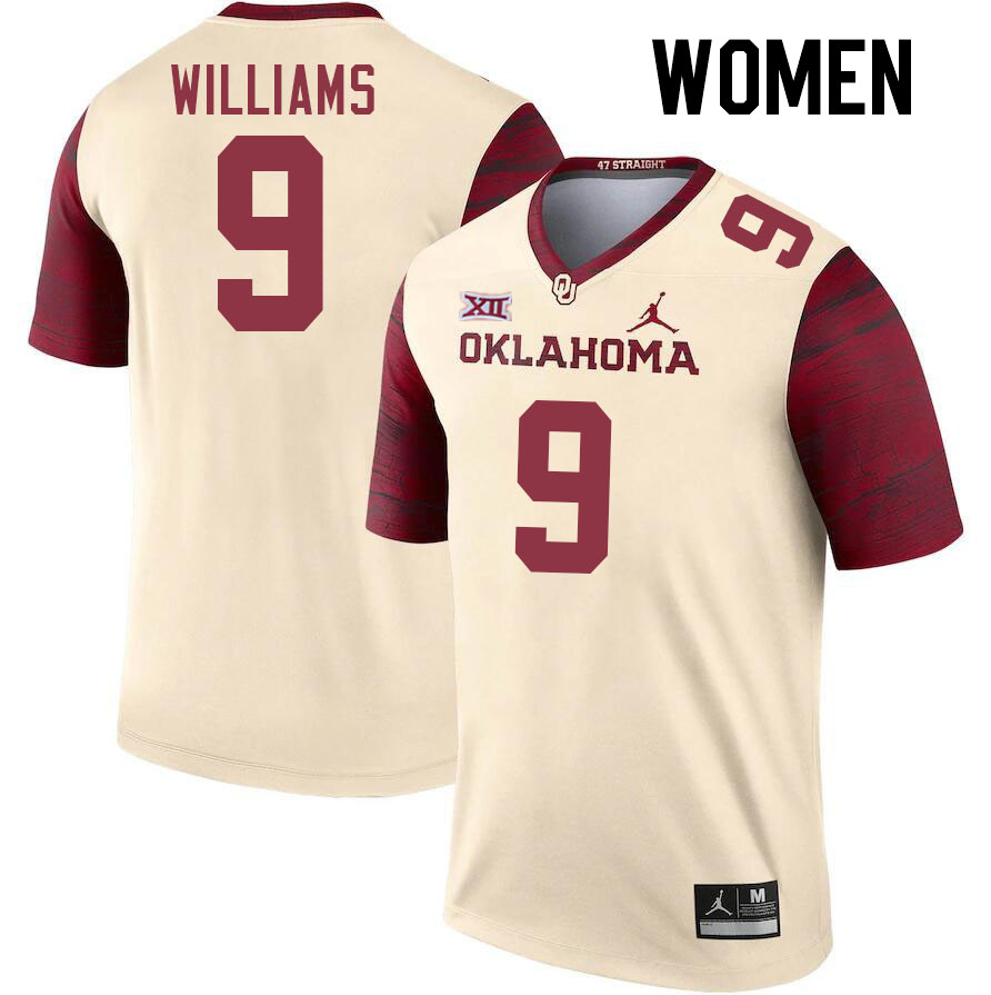 Women #9 Gentry Williams Oklahoma Sooners College Football Jerseys Stitched Sale-Cream - Click Image to Close